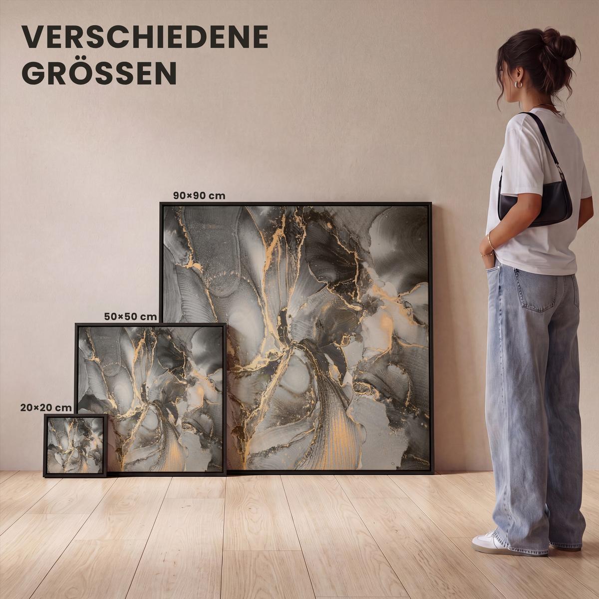 LEINWAND Bilder mit Rahmen - Grau - Luxus - Gold - Marmor - 20x20 - Dunkelgrau, Textil (20/20cm) - MuchoWow