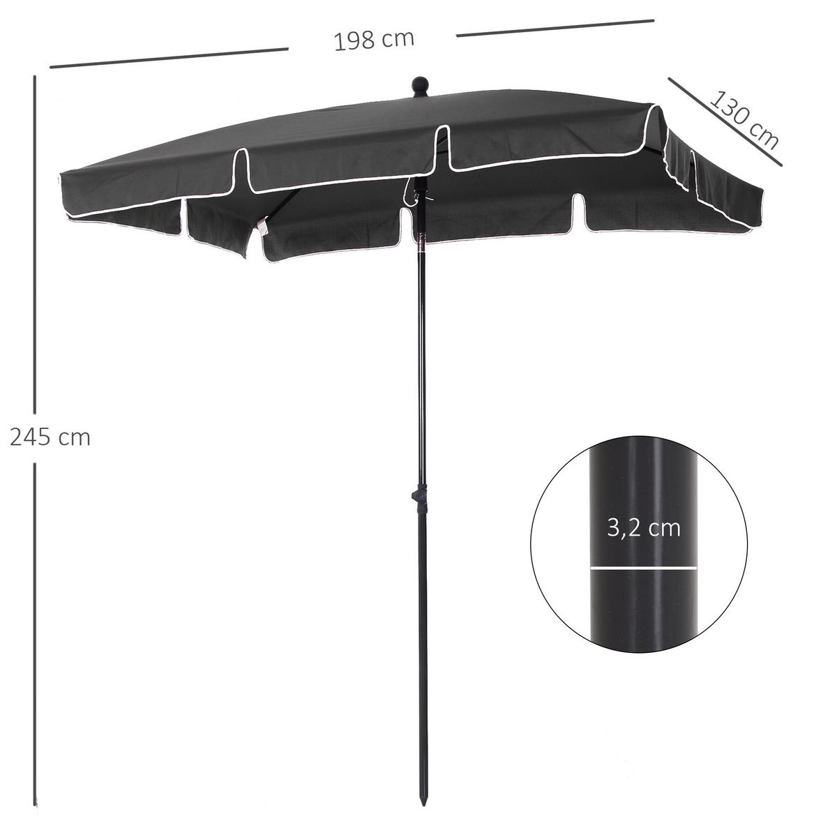 SONNENSCHIRM, Aluminium, Metall, Grau - Grau, Metall (130/198cm) - Outsunny
