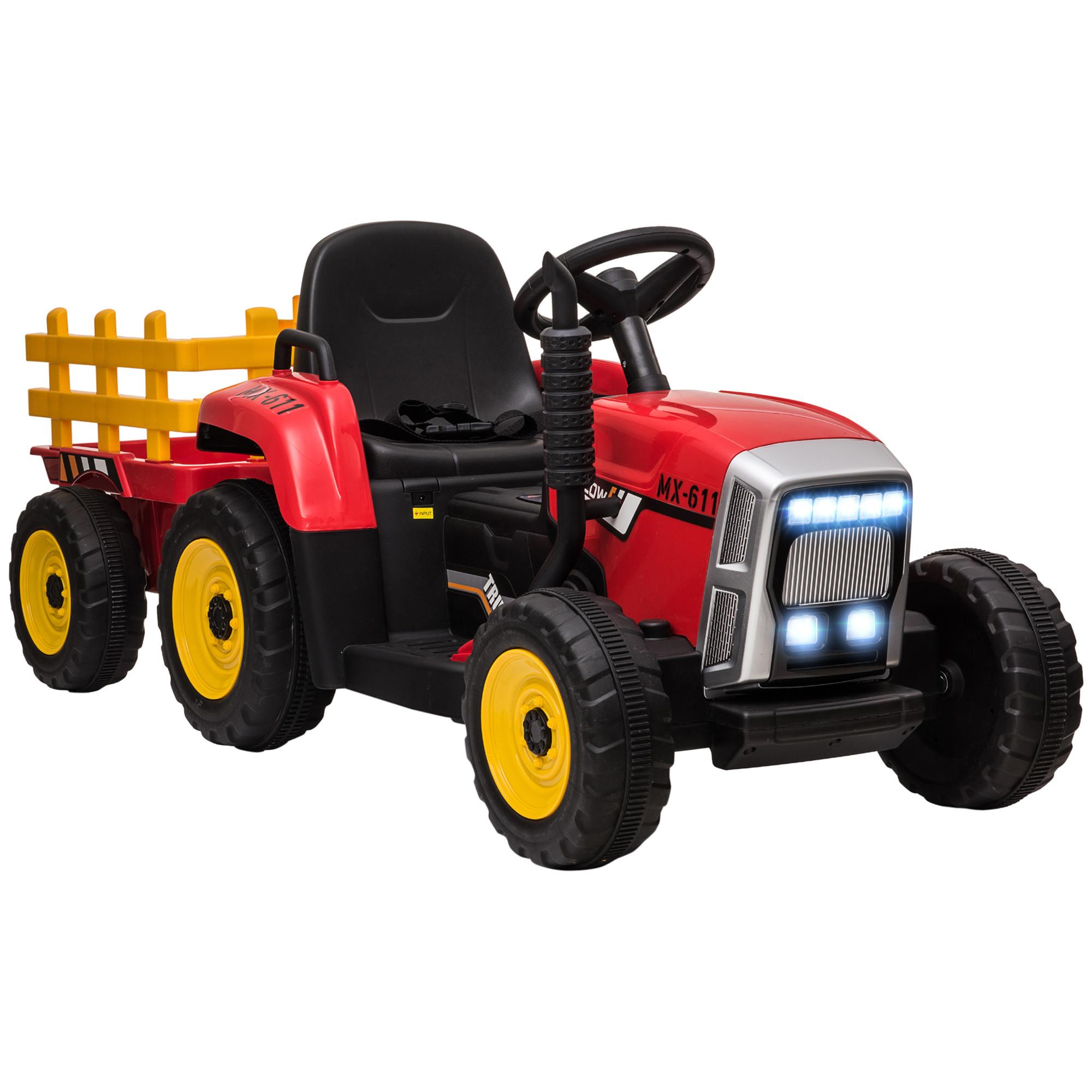 ELEKTRISCHER Traktor Kinder Aufsitztraktor mit MP3 Funktion, 3-6KM/H, Rot - Rot, Metall (136.5/50/52.5cm) - HOMCOM
