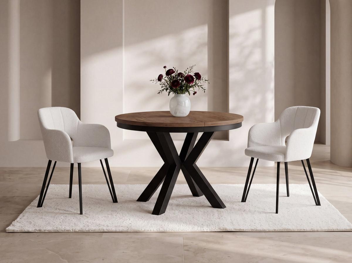 ESSTISCH Clara runder ausziehbarer, Eiche Braun Rustikal 100-180/100/76 cm - Alteiche/Schwarz, Holzwerkstoff/Metall (100/180/76cm) - WFL GROUP
