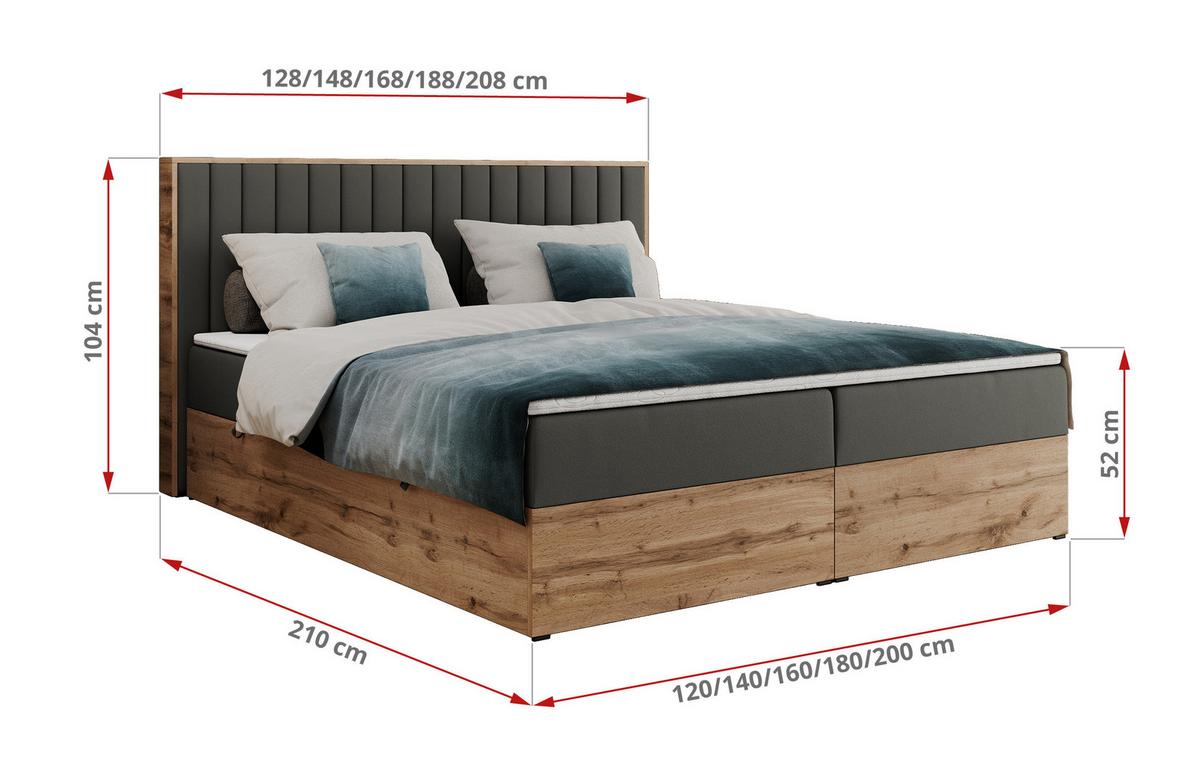 BOXBETT ALBERO 4 - 120/200 Dunkelgrau Kunstleder - H4 - Dunkelgrau, Holz/Textil (120/200cm) - MKS