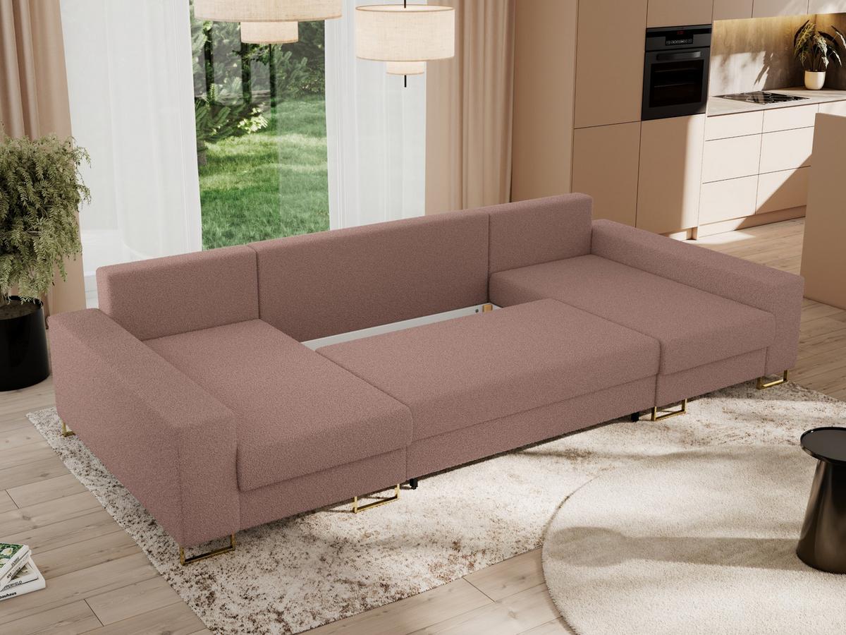 WOHNLANDSCHAFT DORIAN U Bouclé Rosa - Goldfarben/Rosa, Textil/Metall (312/85/138cm) - MKS
