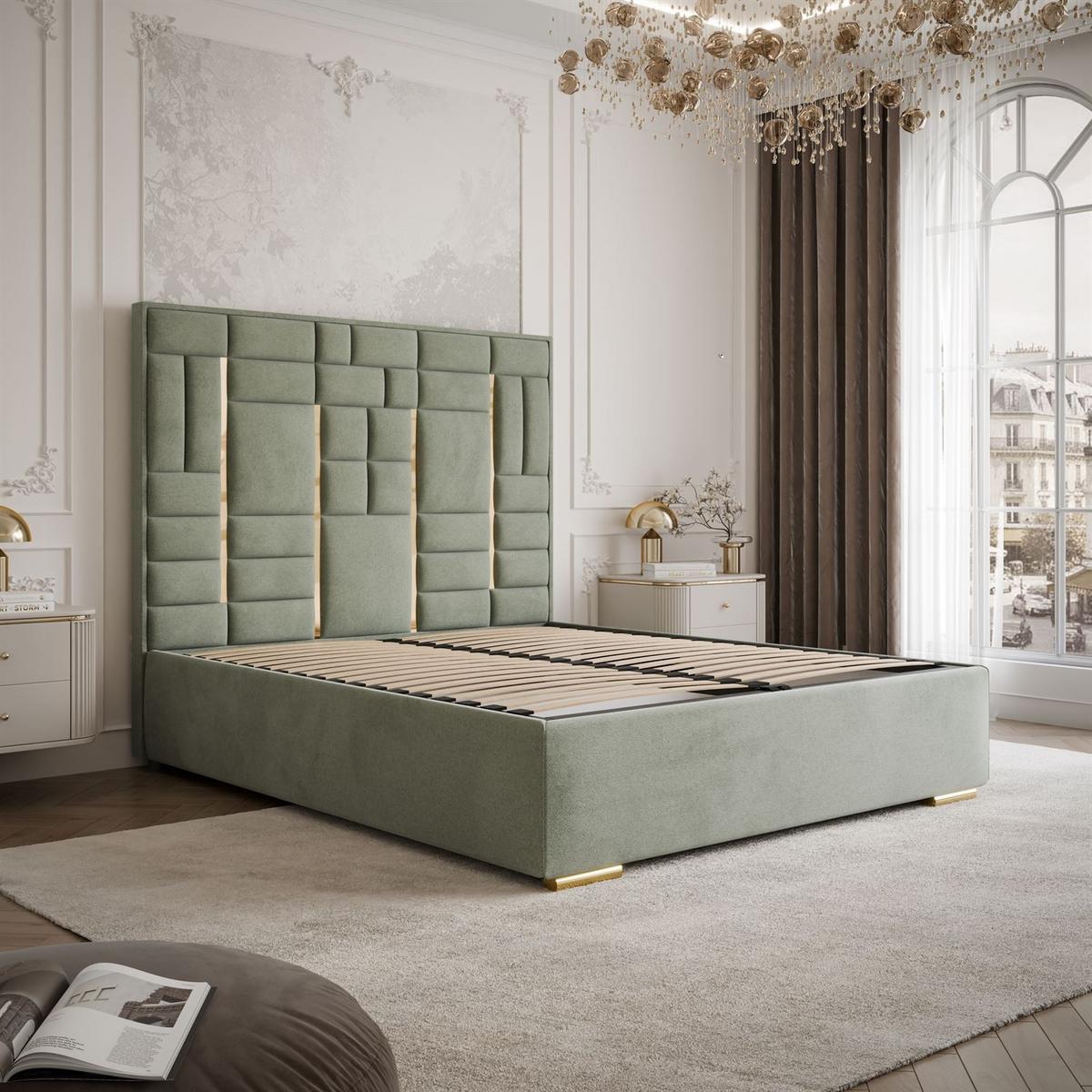 POLSTERBETT BRIGITTE GOLD mit Bettkasten 140x200 cm Element 11 - Grün, Textil (140/200cm) - Lookway