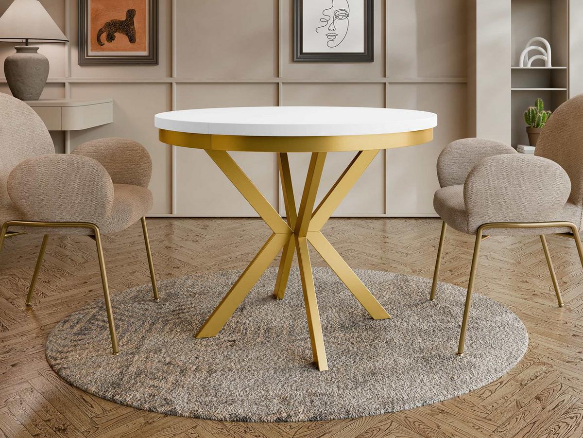 ESSTISCH ausziehbar Edder Gold 120 - Goldfarben/Weiß, Holzwerkstoff/Metall (120/120/76cm) - MIRJAN24