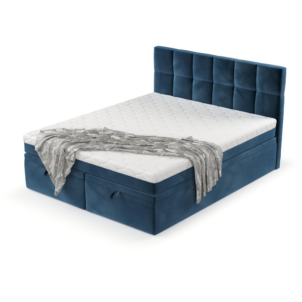 BOXBETT Elano 140/200 cm Dunkelblau im Kronos Stoff - Schwarz/Dunkelblau, Holz/Holzwerkstoff (140/200cm) - AltaBeds