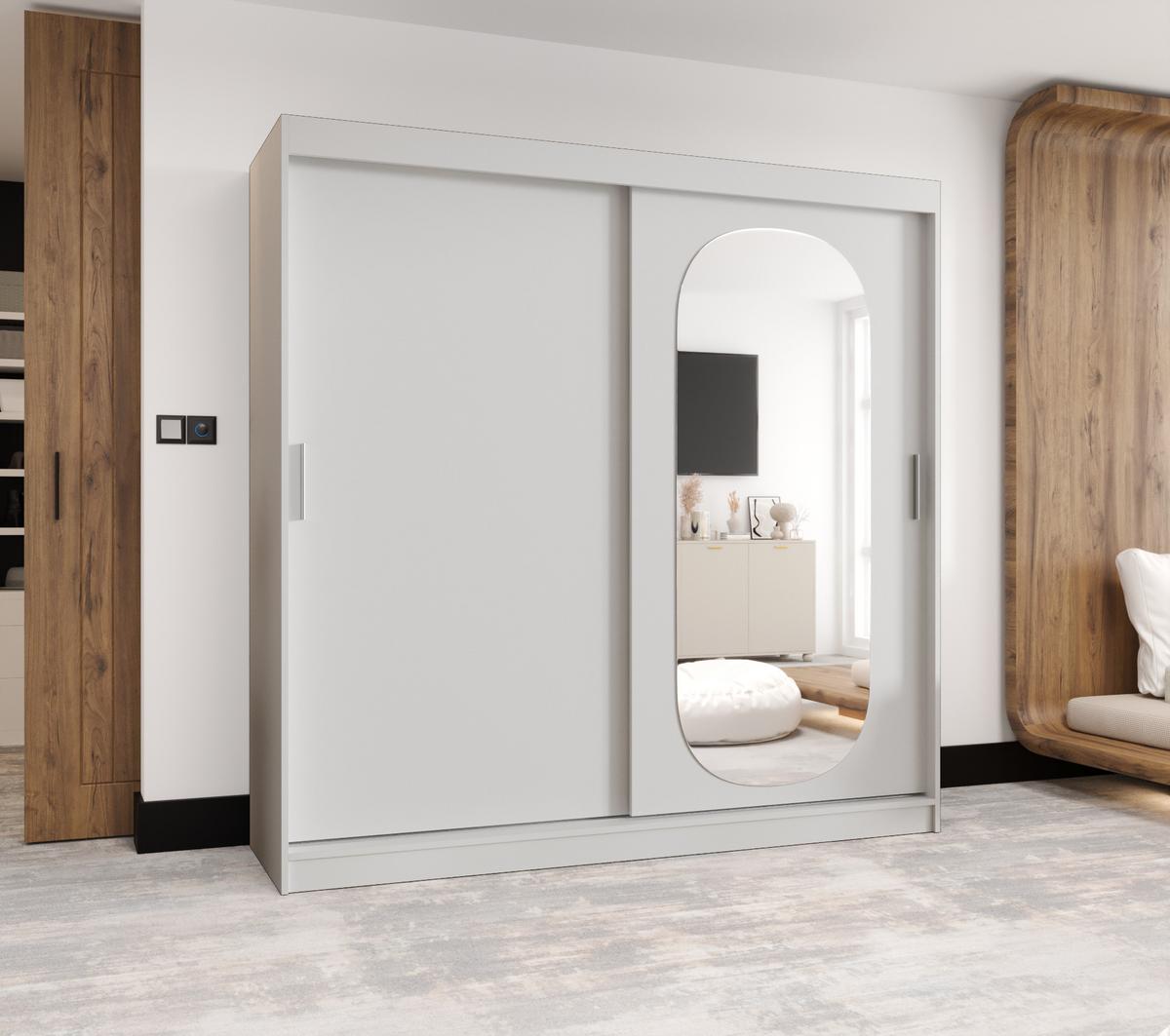 SCHIEBETÜRENSCHRANK mit Spiegel ROYAL 200/200/62 2-türig - Silberfarben/Weiß, Holz (200/62/200cm) - MÖBEL KRYSPOL