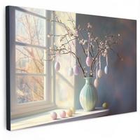 LEINWANDBILD Stillleben - Vase - Osterzweig Groß 140x90 cm - Hellblau, Textil (140/90cm) - MuchoWow