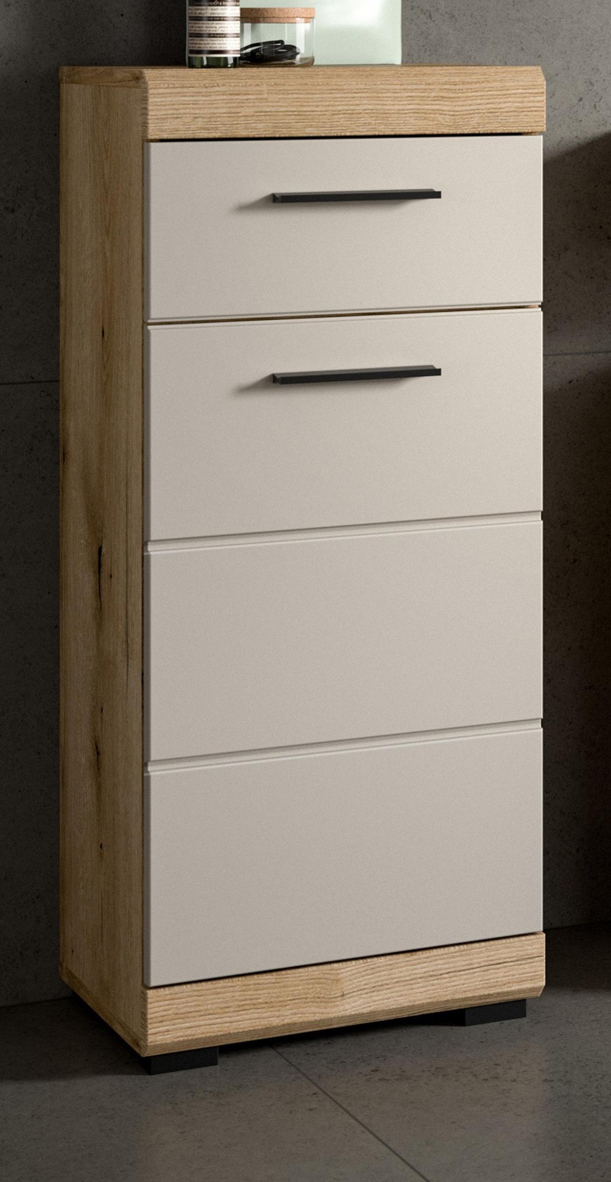 BADKOMMODE Sand Kashmir, Eiche, Badschrank 37 x 88 cm mit Vollauszug - Kastanienfarben/Kaschmir, Holzwerkstoff/Kunststoff (37/88/31cm) - Inn.Furn