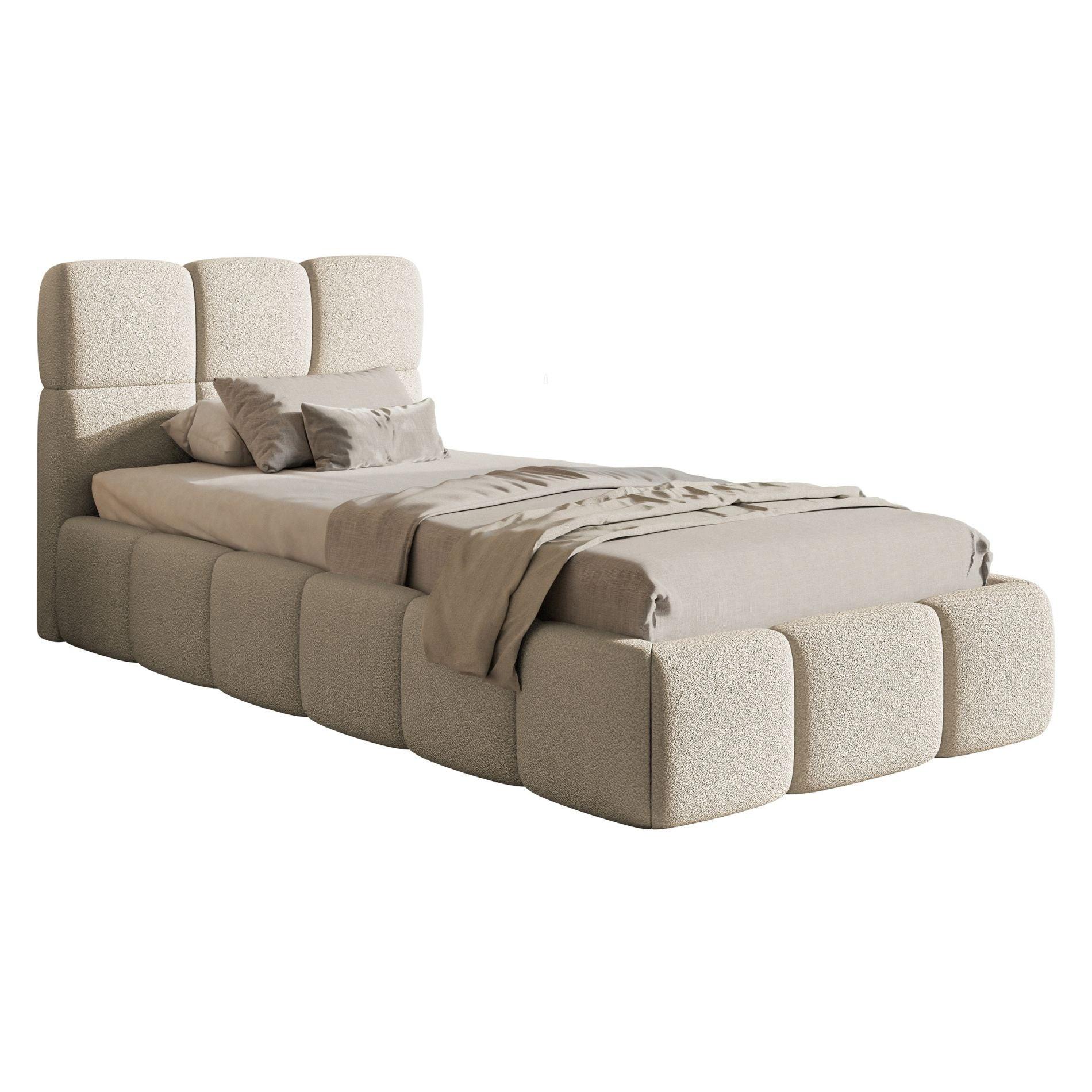 POLSTERBETT Cloudy Hellbeige Bouclé, 90x200 cm - Ecru/Schwarz, Kunststoff/Textil (90/200cm) - Selsey