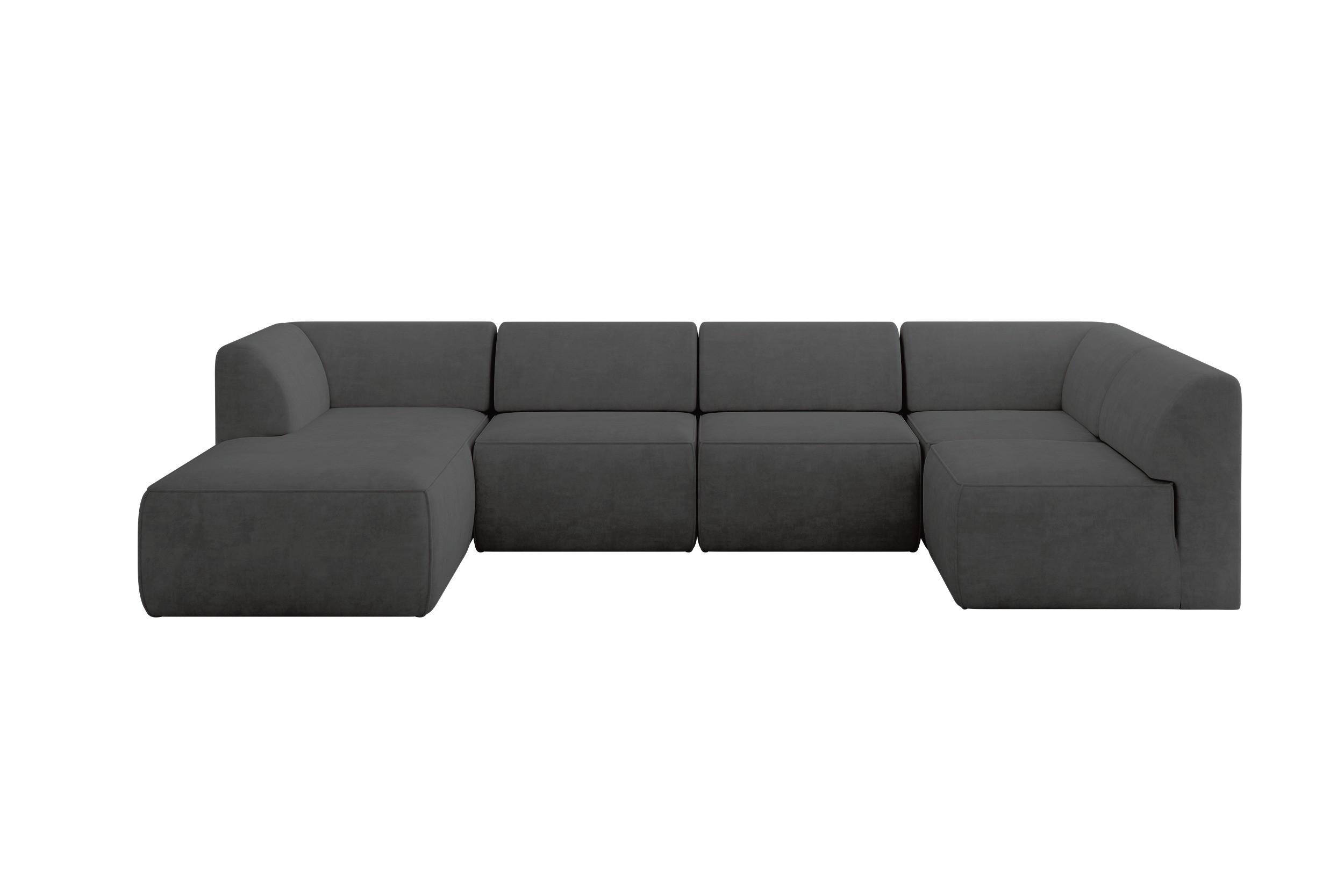 WOHNLANDSCHAFT Ottomane Links MOVO-L 345x180x78 cm Dunkelgrau Velours - Eschefarben, Holzwerkstoff/Kunststoff (345/78/180cm) - ALTDECOR