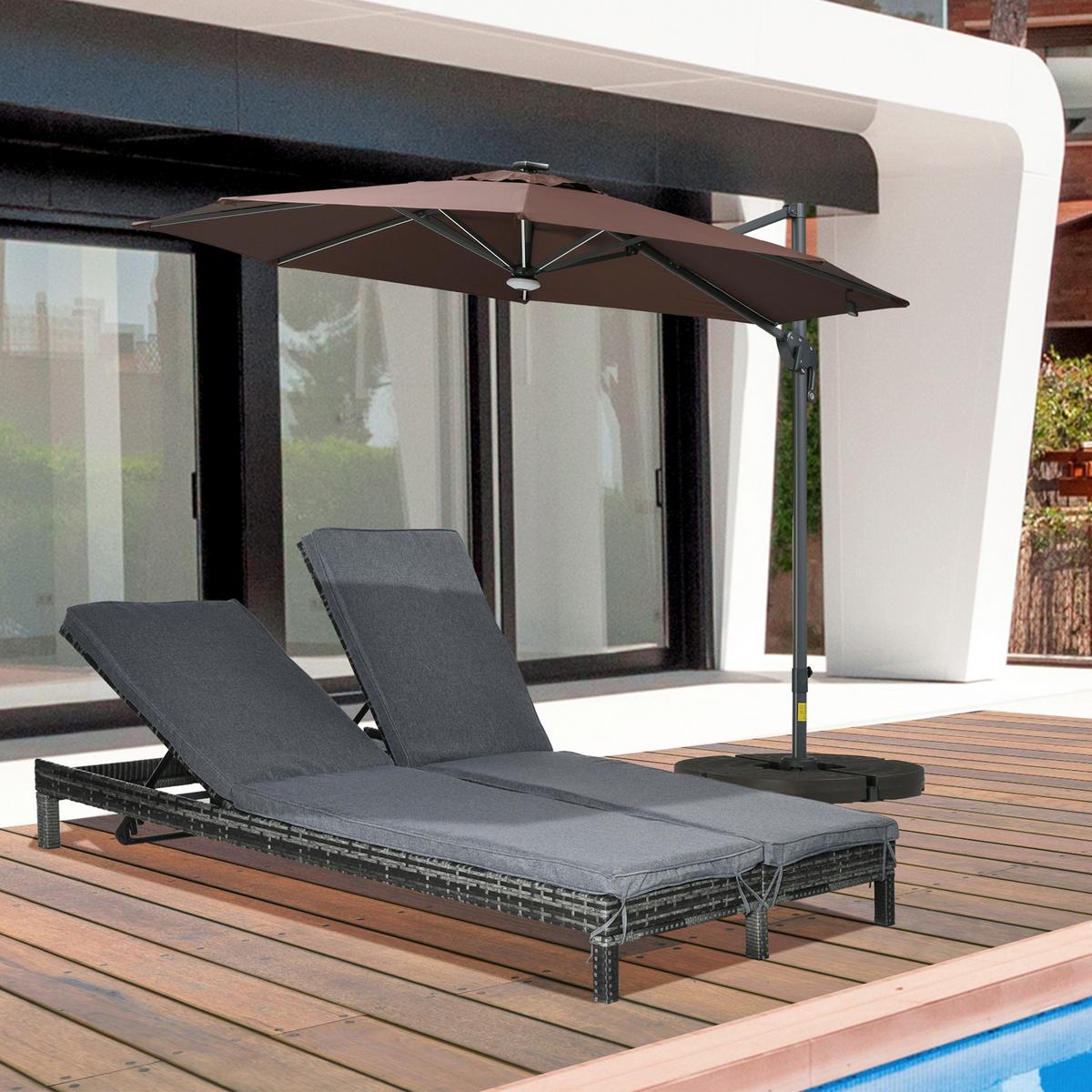 DOPPELLIEGE, Metall, PE, Rattan, Grau - Grau, Metall (120/28/196cm) - Outsunny