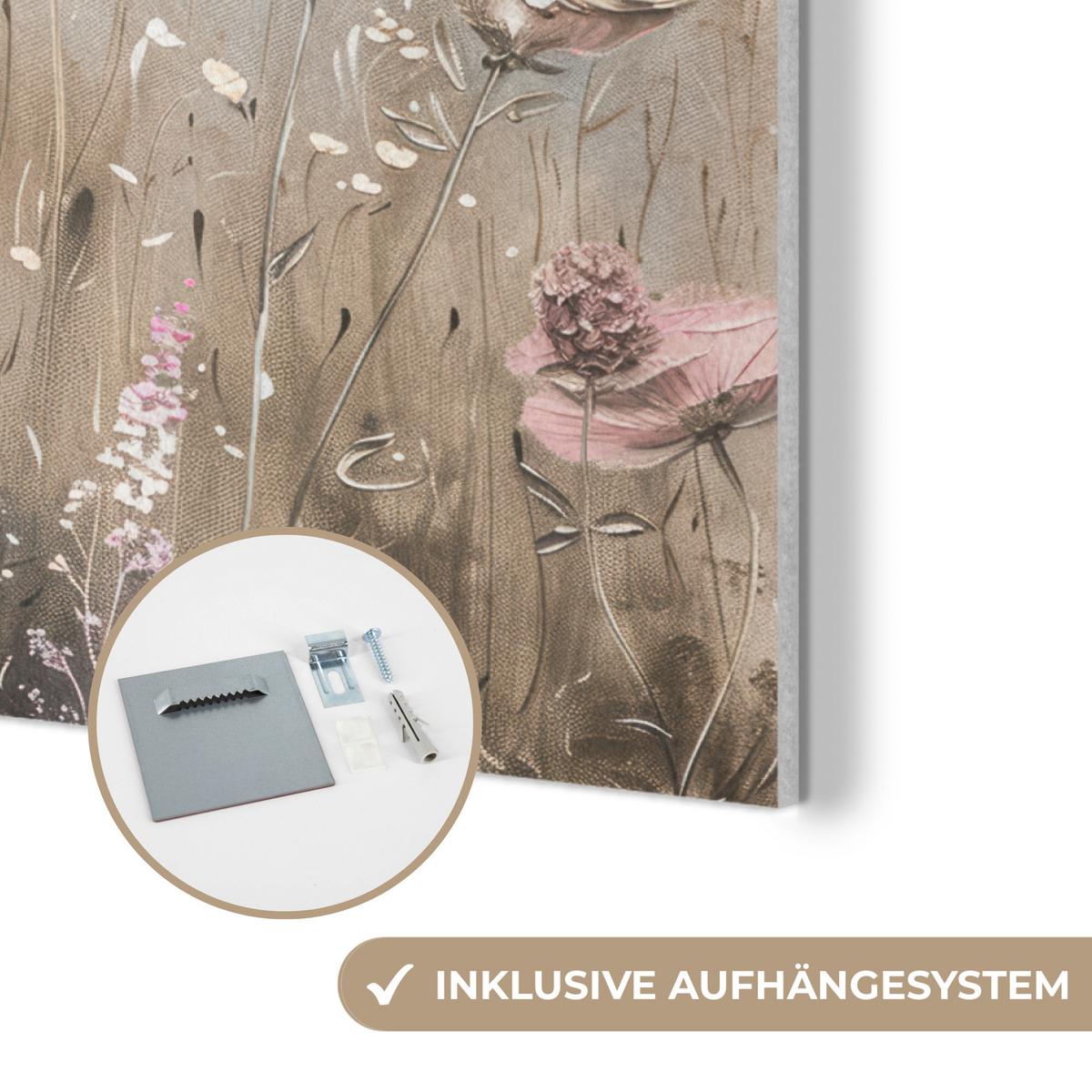 AKUSTIKBILD Blumen - Rosa - Modern - Beige Wanddeko 70x50 cm - Beige, Kunststoff (70/50/0.9cm) - MuchoWow