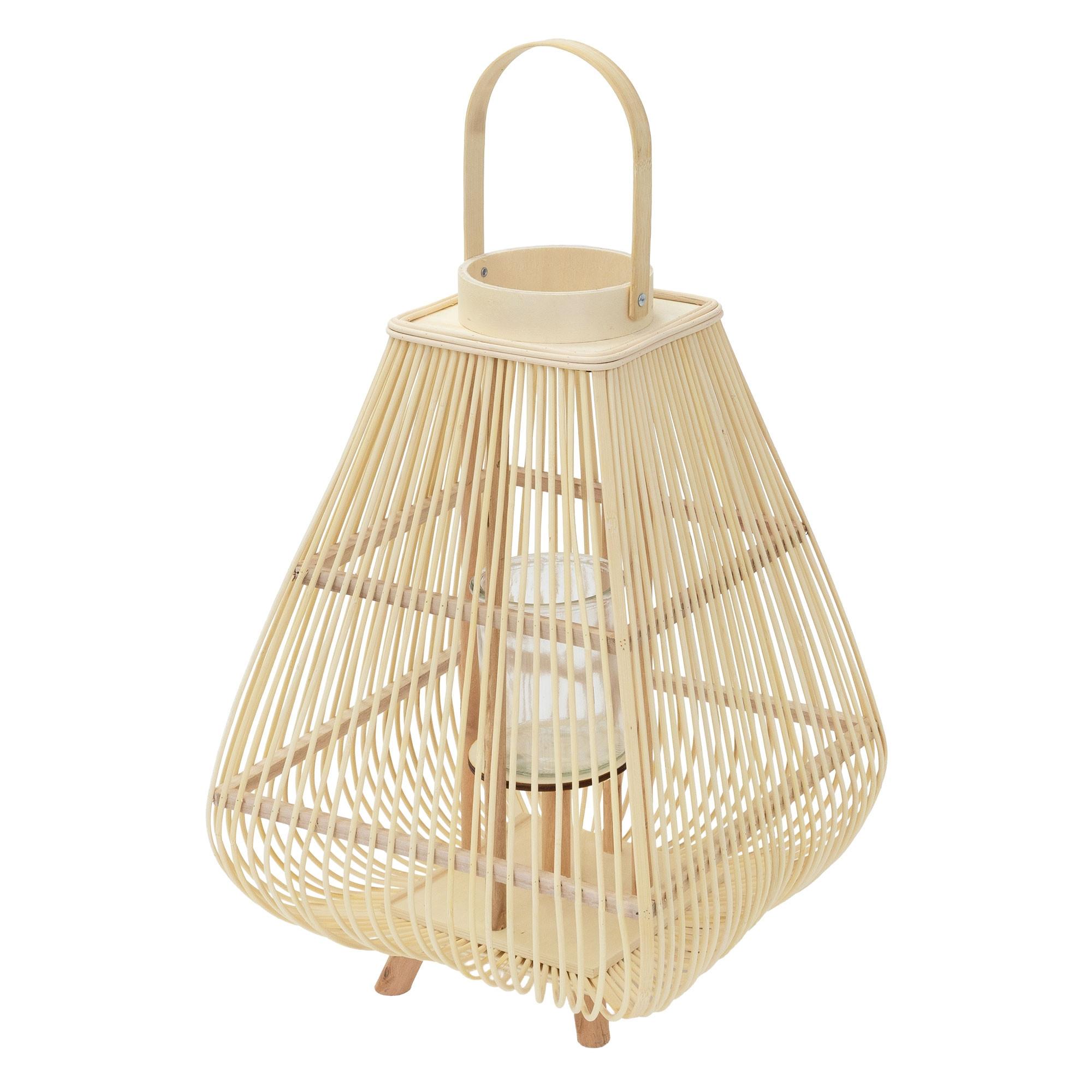 BAMBUS LATERNE H: 63,5 cm Holzfarbe Boho Stil - Naturfarben, Holz (33/63.5/33cm)