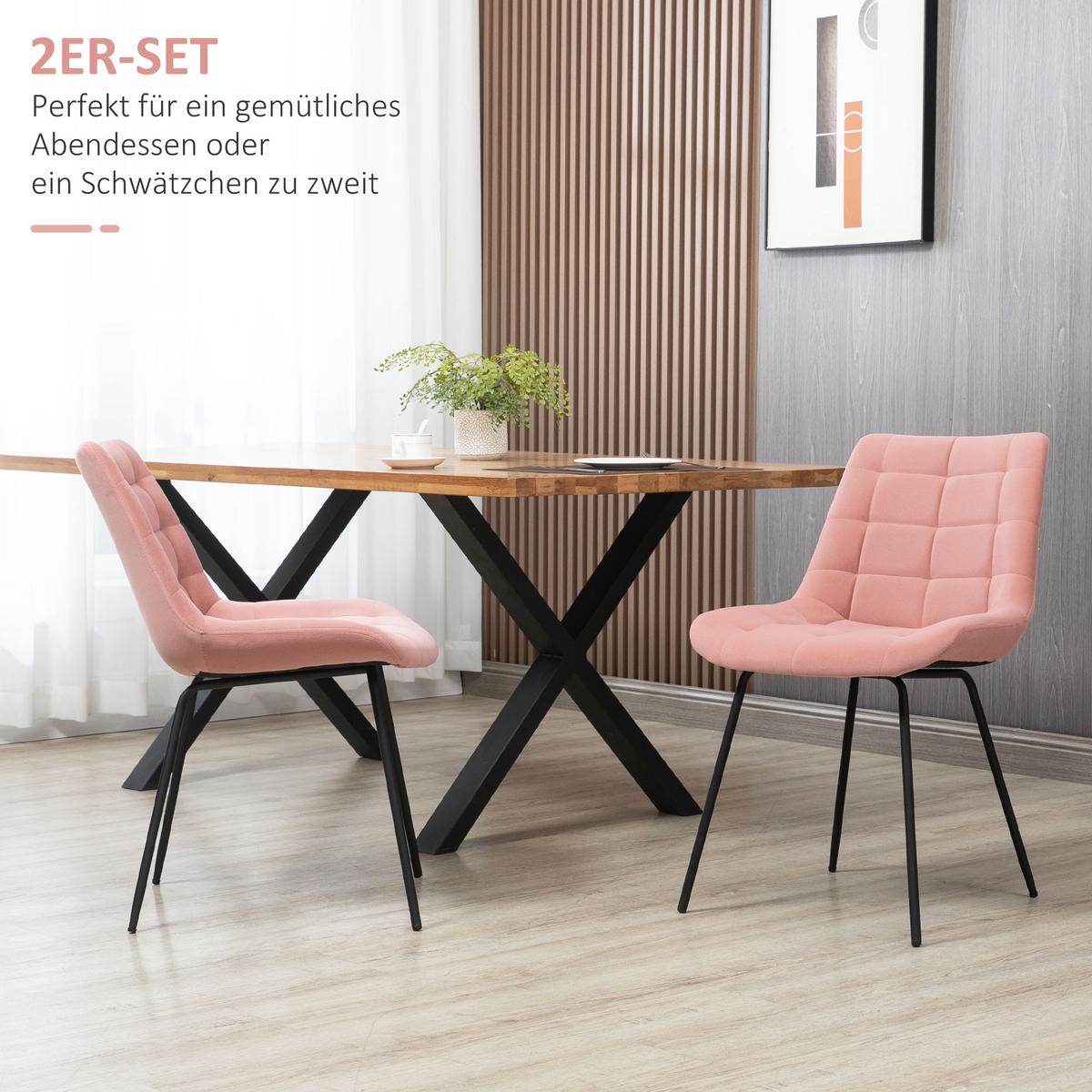 2ER Set Esszimmerstuhl Küchenstuhl Polsterstuhl mit Rückenlehne, Samt, Rosa - Rosa, Textil (61/79/50cm) - HOMCOM