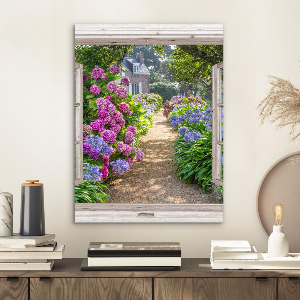 METALLBILD Hortensie - Durchsichtig - Blumen - Sommer - Lila - Weg 30x40 cm - Lila, Metall (30/40cm) - MuchoWow