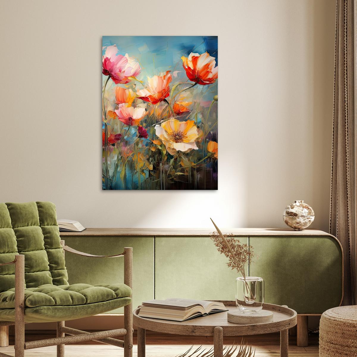 POSTER Blumen - Aquarell - Kunst - Botanisch - Natur Deko Wohnzimmer 60x80 cm - Orange, Papier (60/80/0.1cm) - MuchoWow