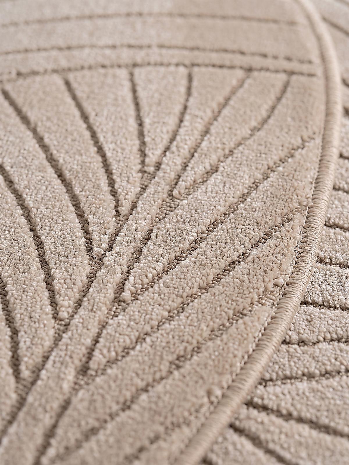TEPPICH Outdoor, Fußbodenheizung-geeignet, mit Blattmotiv, ENGADIN in Beige, Ø 160 cm - Beige, Textil (160/160cm) - KADIMA DESIGN