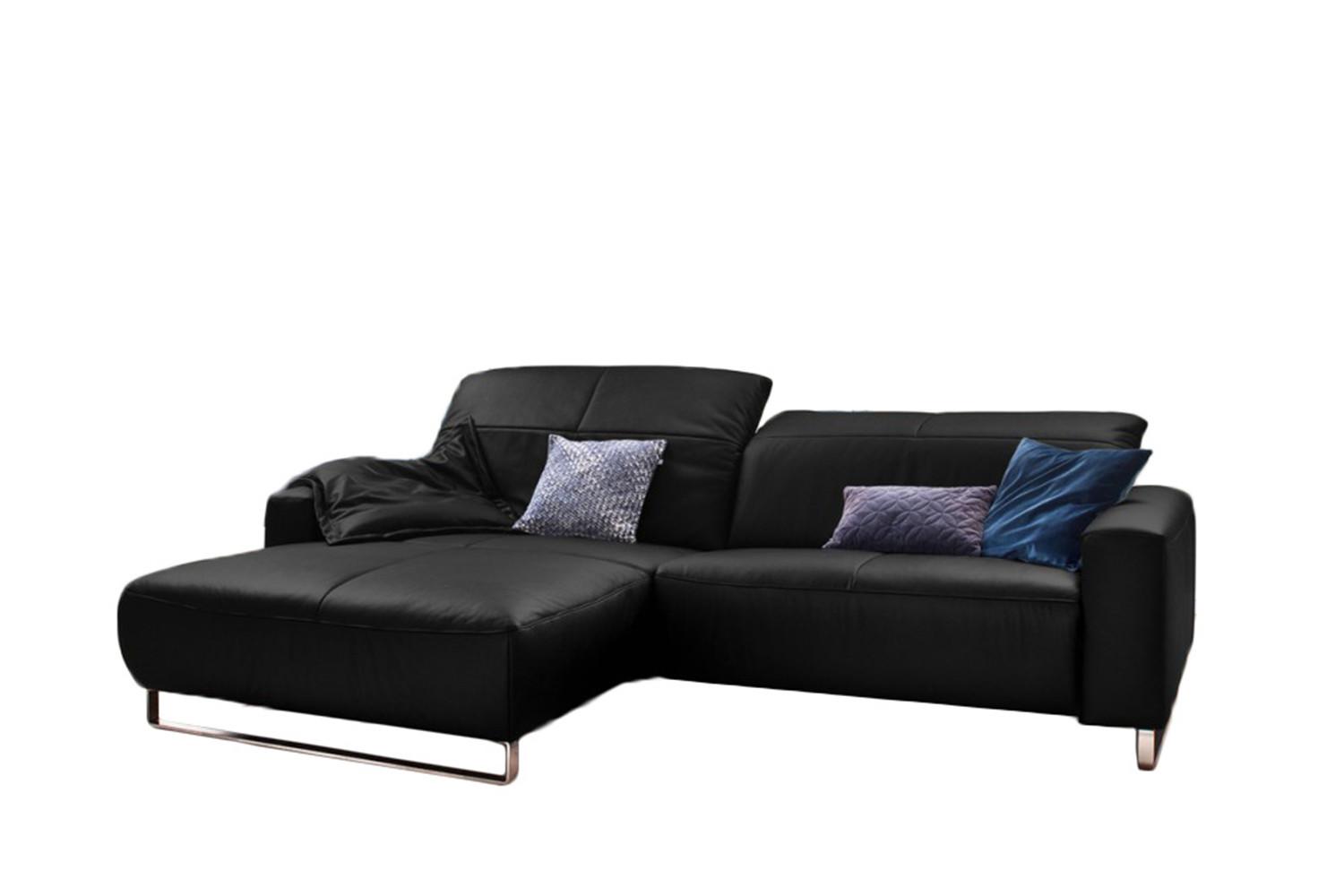 ECKSOFA YORK Schwarz Leder - Silberfarben/Schwarz, Leder (284/180cm) - KAWOLA