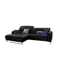 ECKSOFA YORK Schwarz Leder - Silberfarben/Schwarz, Leder (284/180cm) - KAWOLA