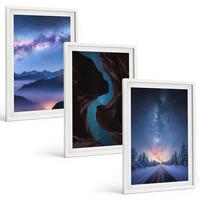 BILDER SET 3er Set - 40x60 cm Weißer Rahmen - Nachthimmel, Berge, Winterlandschaft - Weiß, Kunststoff (40/60cm) - TULUP