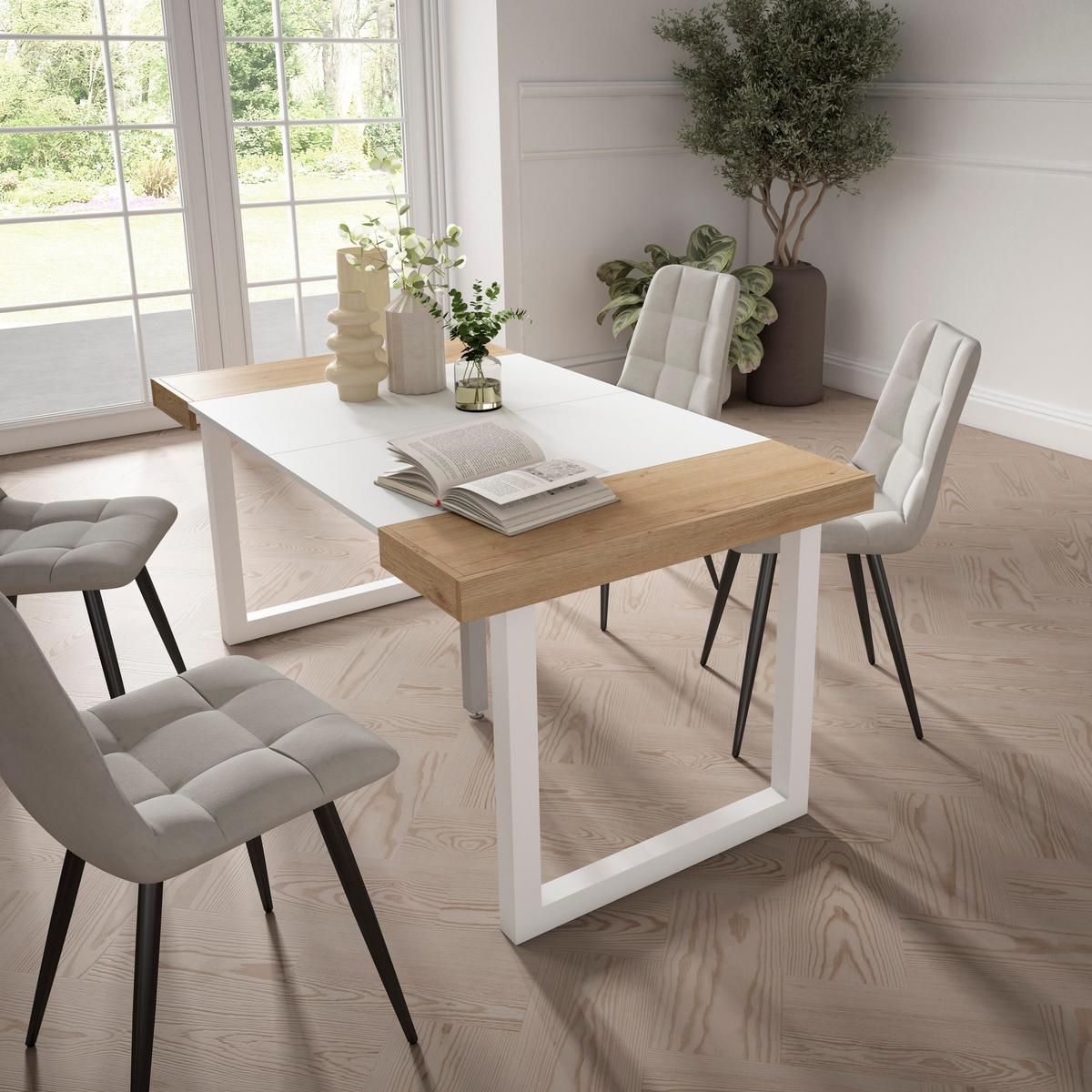 KONSOLENTISCH ausziehbar 58 bis 160cm, für 8 Gäste, eiche weiß, 90/58/73cm - Eichefarben/Weiß, Holzwerkstoff (90/160/73cm) - Skraut Home