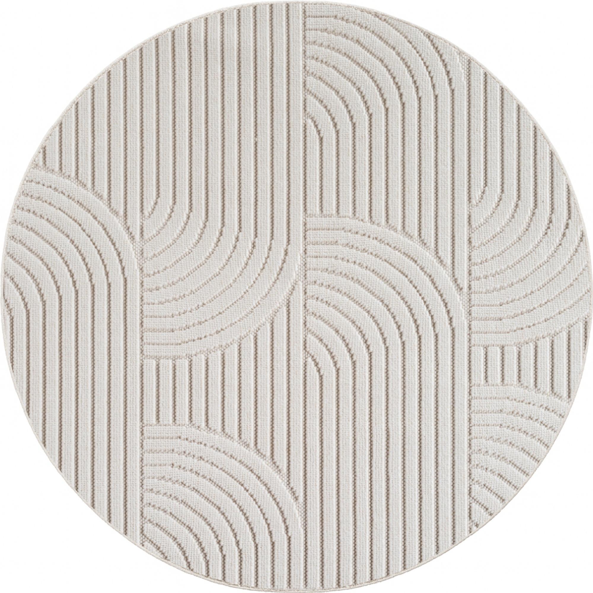 TEPPICH Flachgewebe LANGAU in Creme, mit geometrischen Bögen, Ø 80 cm - Beige, Textil (80/80cm) - KADIMA DESIGN
