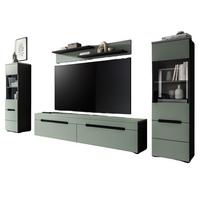 WOHNWAND Salbei Grün und Grau, Schrankwand 270 cm hängend oder stehend, Soft-Close - Salbeigrün/Schwarz, Glas/Holzwerkstoff (272/141/33cm) - Inn.Furn