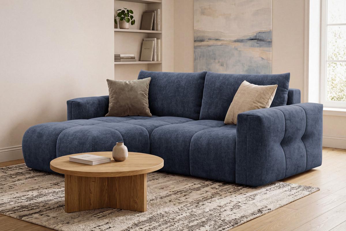 ECKSOFA VERONA 3-Sitzer links, Marineblau - Blau/Schwarz, Holz/Textil (224/173cm) - Courtois Laville