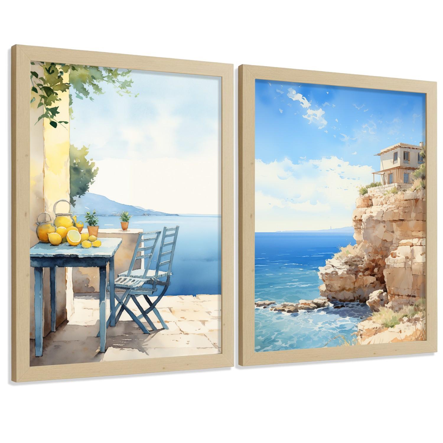 POSTER 3er Bilder-Set Wandbilder Strand Meer modern ohne Rahmen – Wohnzimmer Deko, Schlafzimmer, Küche, Badezimmer Rahmenlos A3 - Klar, Papier (29.7/1/42cm) - Nacnic
