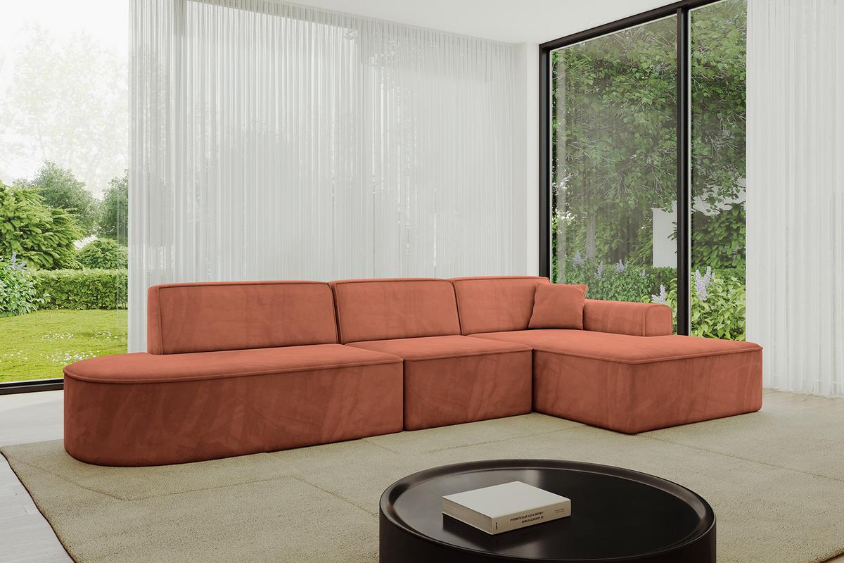 ECKSOFA Ottomane Rechts IREA-L2-v3 - 327x165x77 cm Apricot - Koralle, Holzwerkstoff/Textil (327/165cm) - ALTDECOR
