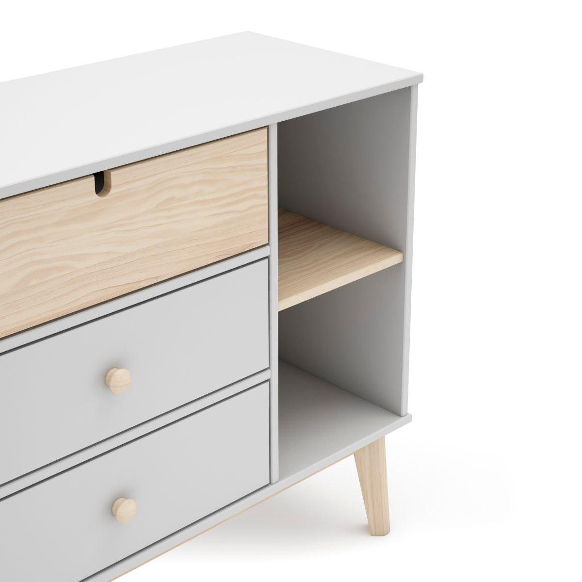 KOMMODE 3 Schubladen und 2 Fächer L90 cm - Estefania - Weiß, Holzwerkstoff (40/81/90cm) - Calicosy