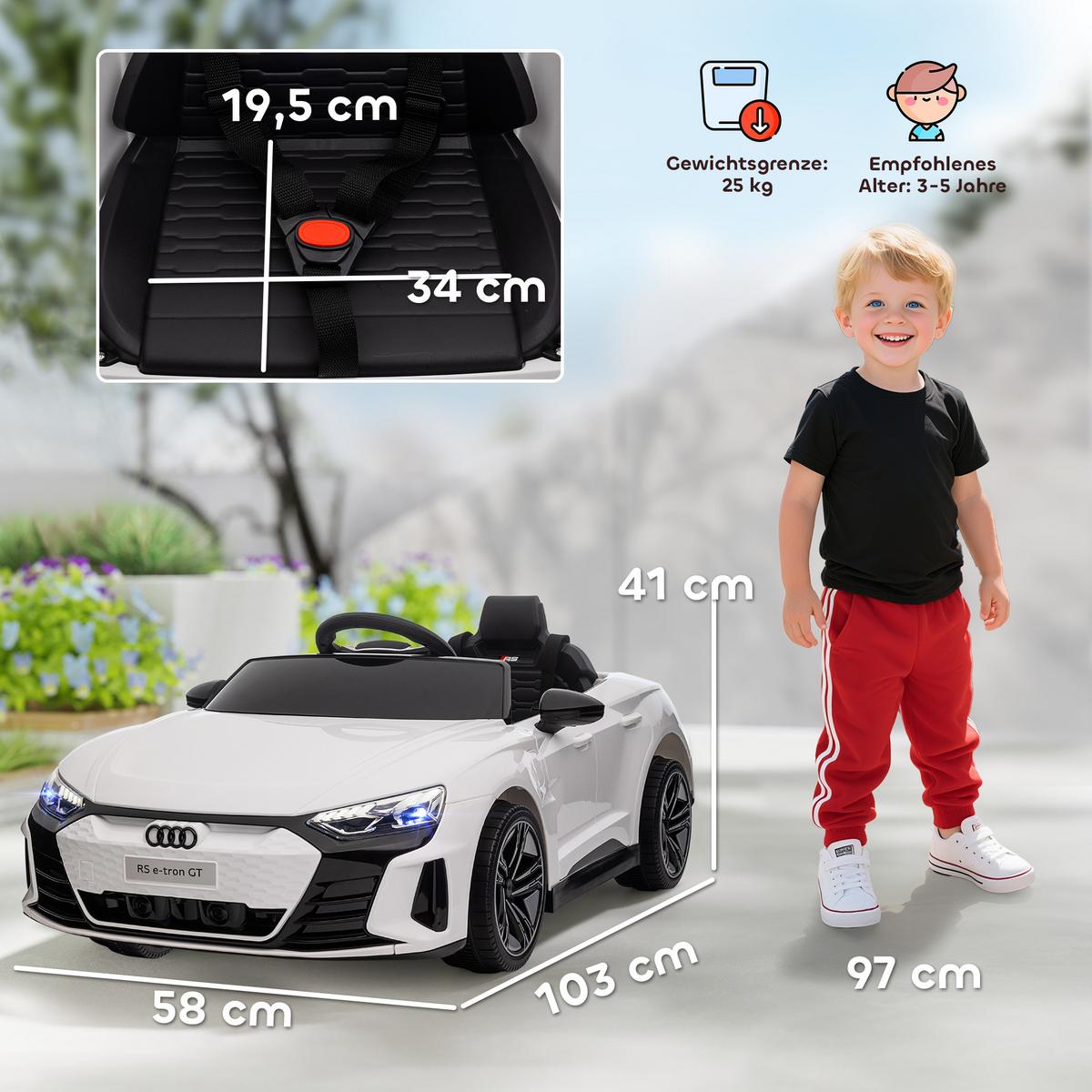 KINDER Elektroauto, Kinderauto mit 2,4G Ferbedienung, Kinderfahrzeug, Weiß - Weiß, Metall (103/58/41cm) - HOMCOM