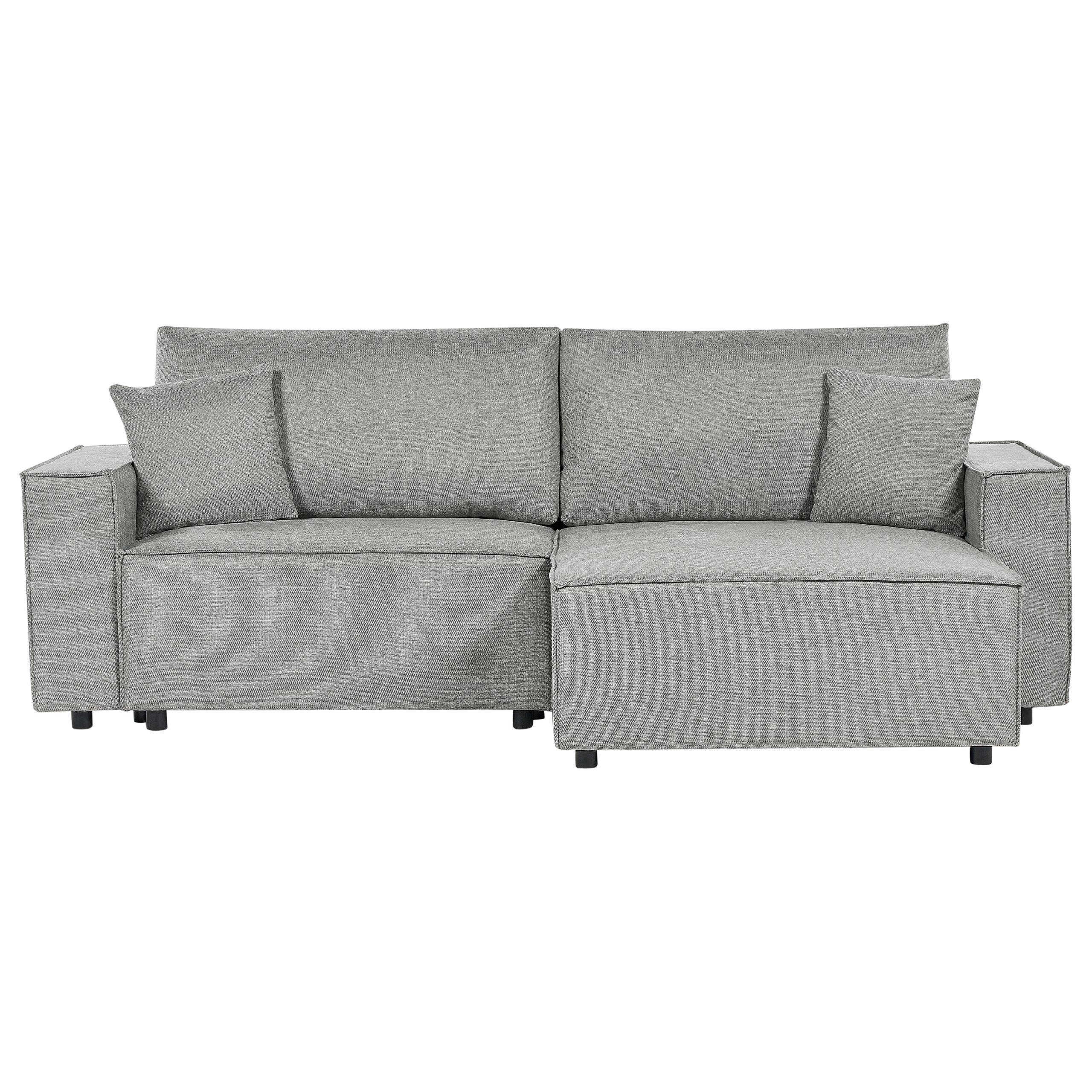 3-SITZER-ECKSOFA grau rechtsseitig mit Schlaffunktion Stauraum Karila - Grau, Textil (250/150cm) - Beliani