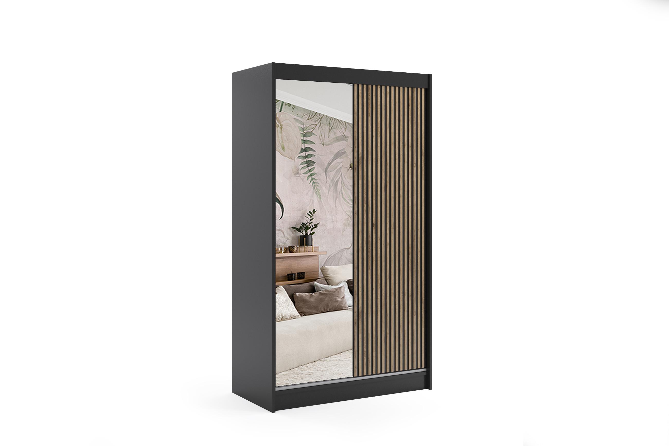 KLEIDERSCHRANK VILAN mit Spiegel - 120 cm - Schwarz|Eiche Wotan - Eiche Wotan/Schwarz, Holzwerkstoff (120/215/61cm) - ALTDECOR