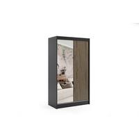 KLEIDERSCHRANK VILAN mit Spiegel - 120 cm - Schwarz|Eiche Wotan - Eiche Wotan/Schwarz, Holzwerkstoff (120/215/61cm) - ALTDECOR