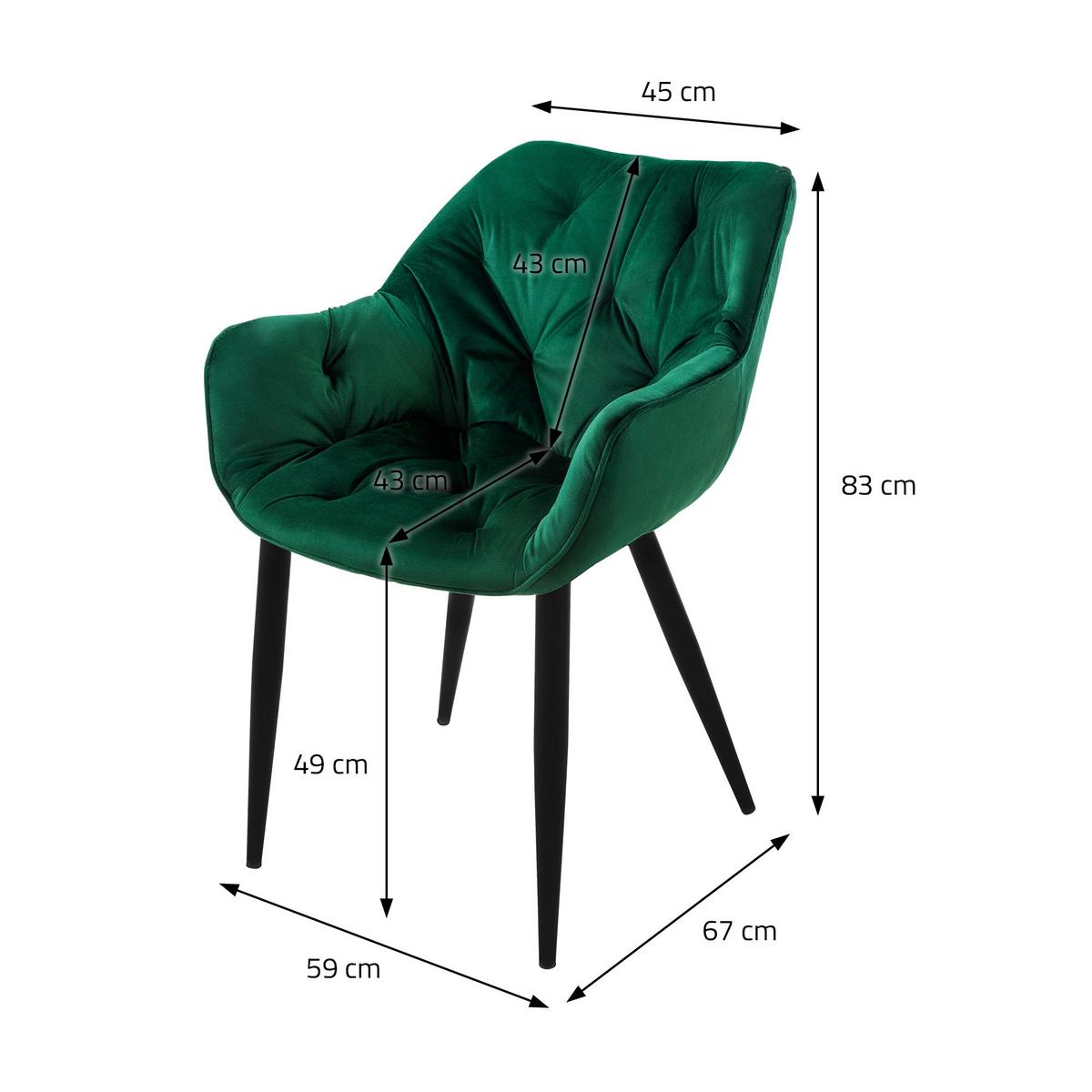 ESSZIMMERSTÜHLE 4er Set Dunkelgrün Samt - Dunkelgrün/Schwarz, Metall (67/83/59cm) - ML-DESIGN
