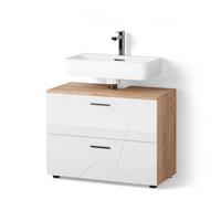 WASCHBECKENUNTERSCHRANK Ronco Weiß Hochglanz/Goldkraft Eiche 80 x 58.6 cm - Honigeiche/Weiß Hochglanz, Holzwerkstoff (80/58.6/41cm) - Livinity®