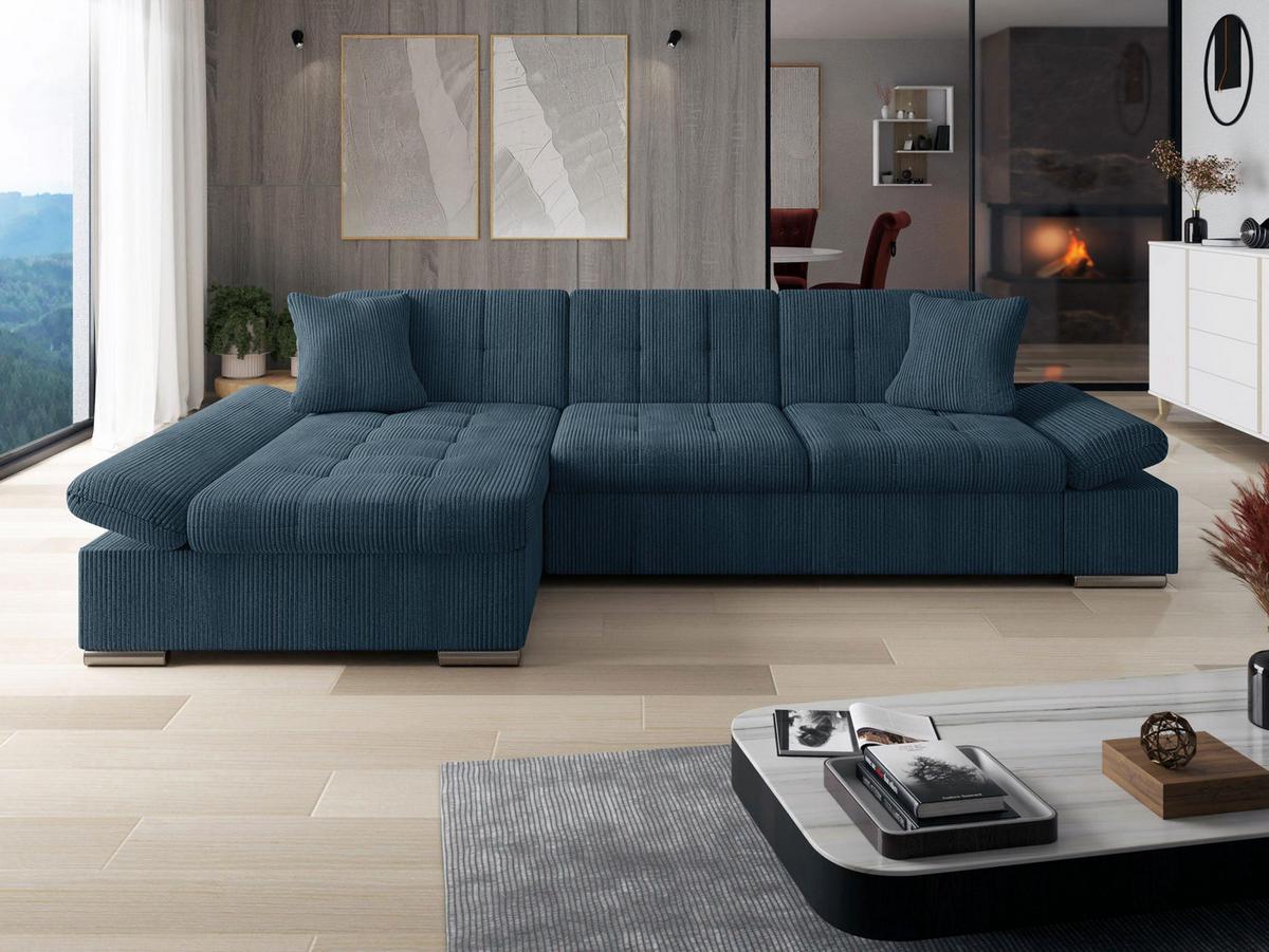 ECKSOFA Malwi Cord, Seite: Links - Dunkelblau, Holz/Textil (278/161cm) - MIRJAN24