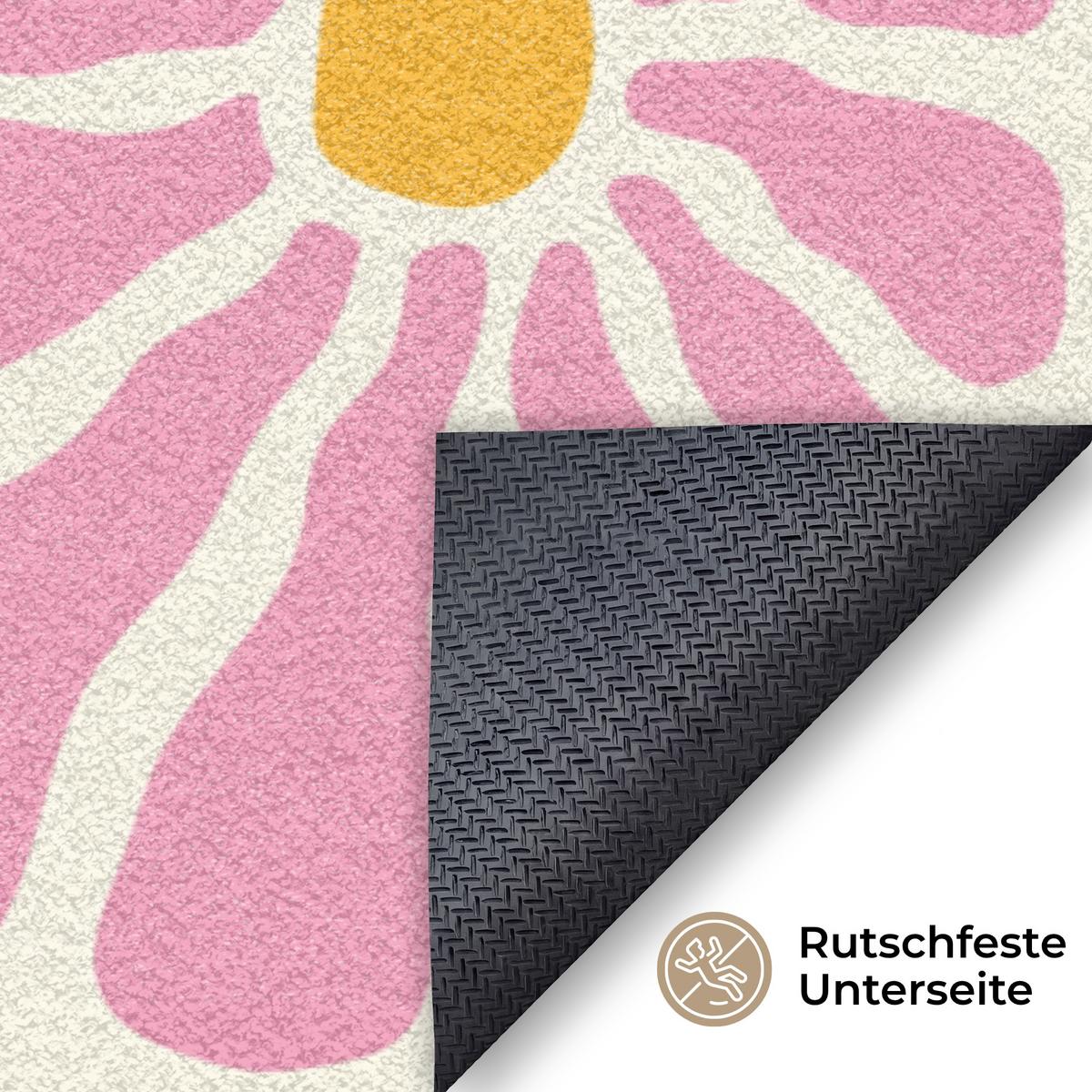 FUSSMATTE Blumen - Muster - Rosa - Beige - Orange Sauberlaufmatte 180x120 cm - Rosa, Kunststoff (180/0.4cm) - MuchoWow