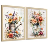 POSTER 2er Set Blumen-Wandbilder Rosen in Vase Botanisches Aquarell Bunt Küche Wohnzimmer Wanddeko Rahmenlos A4 - Klar, Papier (29.7/1/21cm) - Nacnic