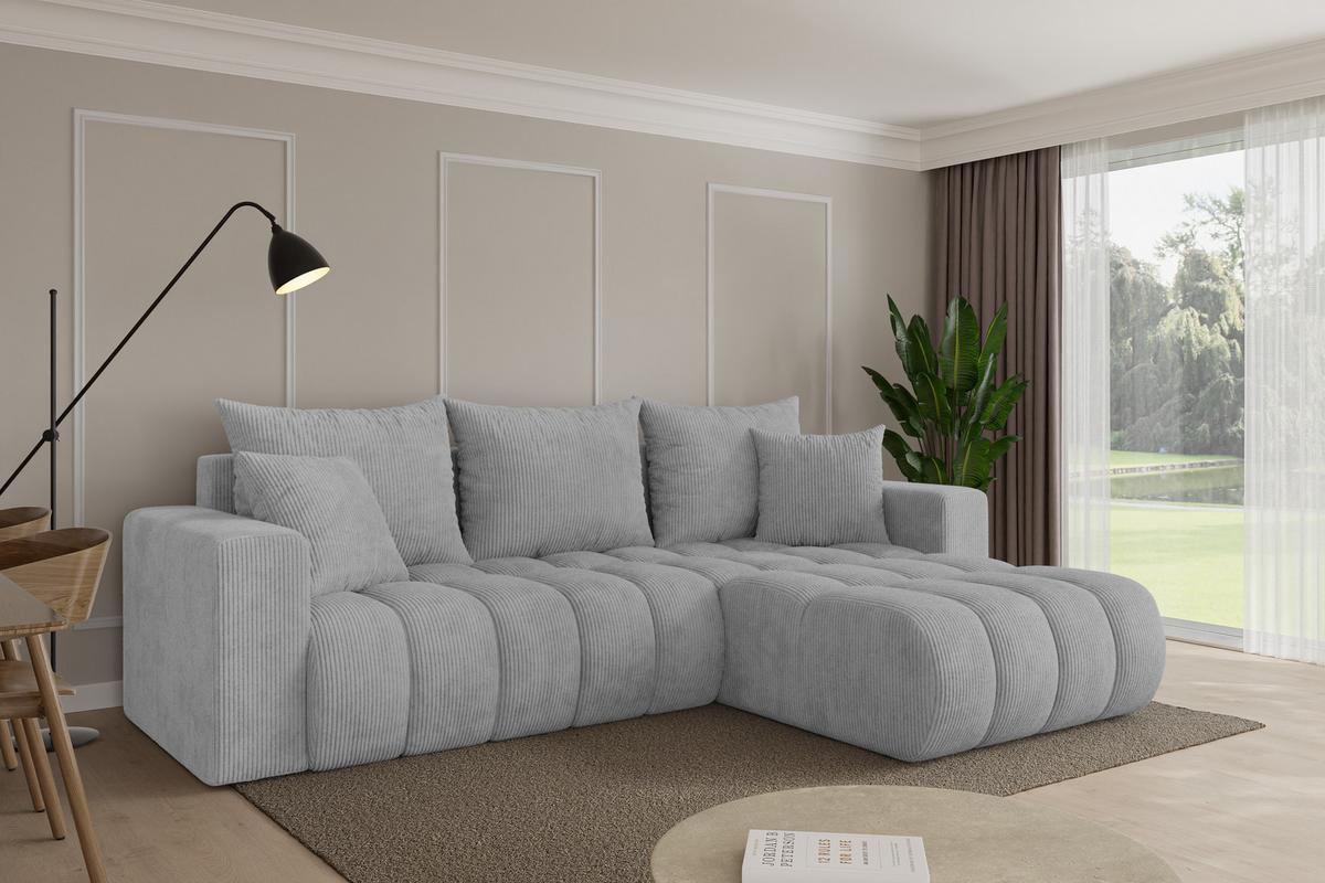 ECKSOFA mit Schlaffunktion Ottomane Rechts MILA-L-v1 277x195x86 Grau Cord - Schwarz/Grau, Holzwerkstoff/Kunststoff (277/194cm) - ALTDECOR