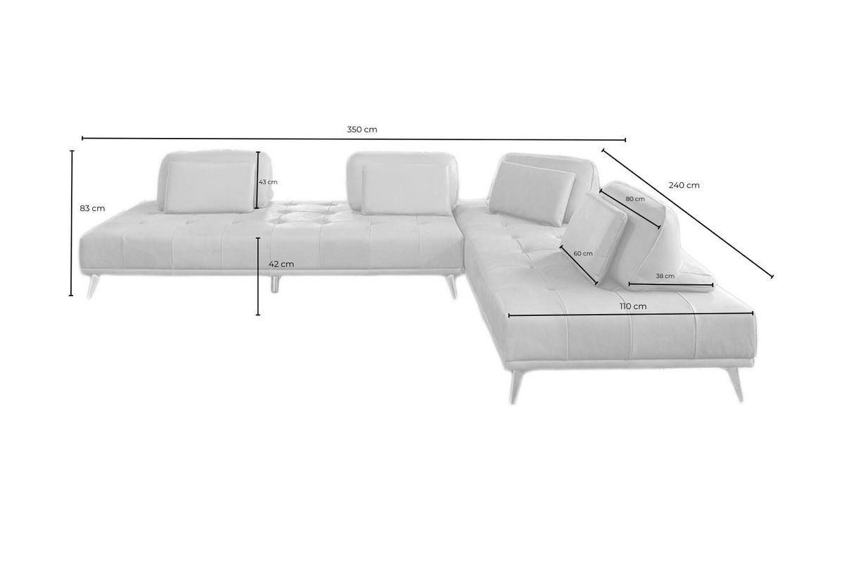 MODULSOFA WIOLO Braun Leder - Silberfarben/Braun, Leder/Metall (350/83/240cm) - KAWOLA