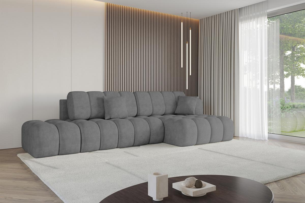ECKSOFA mit Schlaffunktion Ottomane RECHTS OLEA-L2 321x164x75 Grau Velours - Anthrazit/Schwarz, Holzwerkstoff/Kunststoff (164/321cm) - ALTDECOR