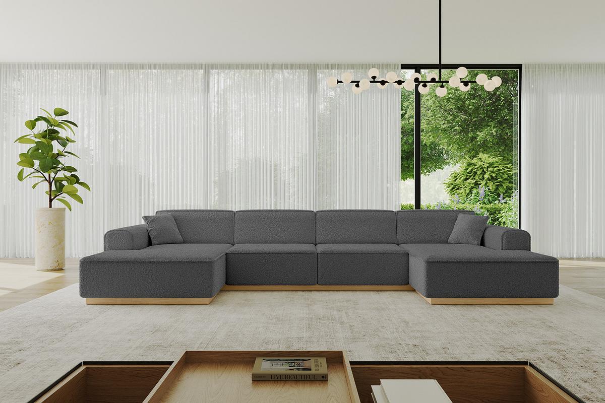 WOHNLANDSCHAFT IREA-U2-v2 - 386x165x80 cm Grau - Olivgrün, Holzwerkstoff/Textil (386/80/165cm) - ALTDECOR