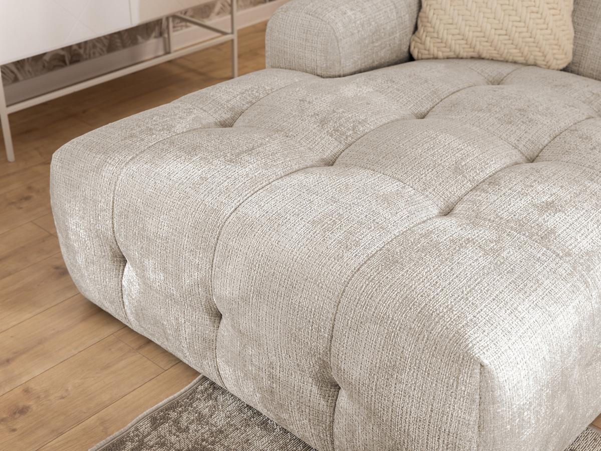 ECKSOFA Kozy im Bumpy-Design mit fester Rückenlehne aus weichem Dunkelbeige Chenille-Stoff - Ottomane links - Beige/Schwarz, Holz/Kunststoff (161/234cm) - S-Style Möbel