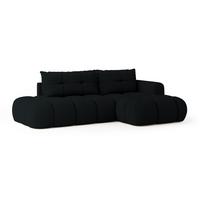 ECKSOFA FLUMA R-S Schwarz Boucle-Stoff mit Schlaffunktion - Schwarz, Holz (279/158cm) - MASSENO