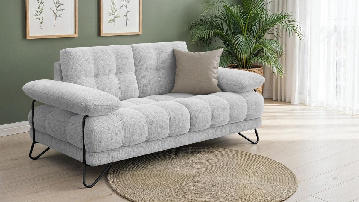 SOFA BUBBARA 2-Sitzer, hellgrau - Hellgrau/Schwarz, Holz/Textil (185/87/96cm) - Wozimo