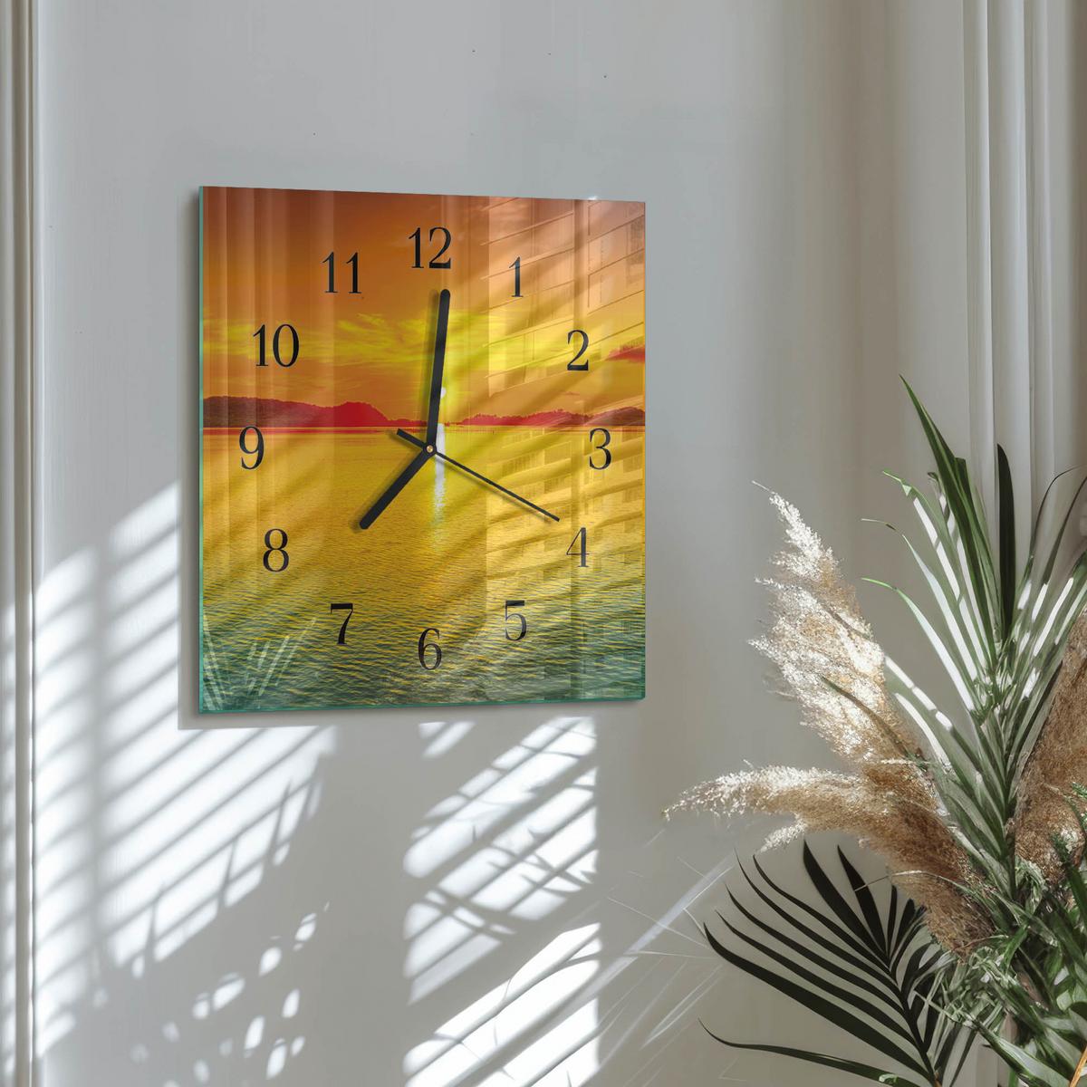WANDUHR aus Glas 30x30 cm - Sonnenuntergang - Orange, Glas (30/30/0.4cm) - TULUP