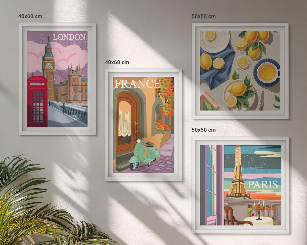 BILDER SET 4er Set - 50x50 cm & 40x60 cm Weißer Rahmen - Stadtansichten Paris London Frankreich - Weiß, Kunststoff (50/50cm) - TULUP