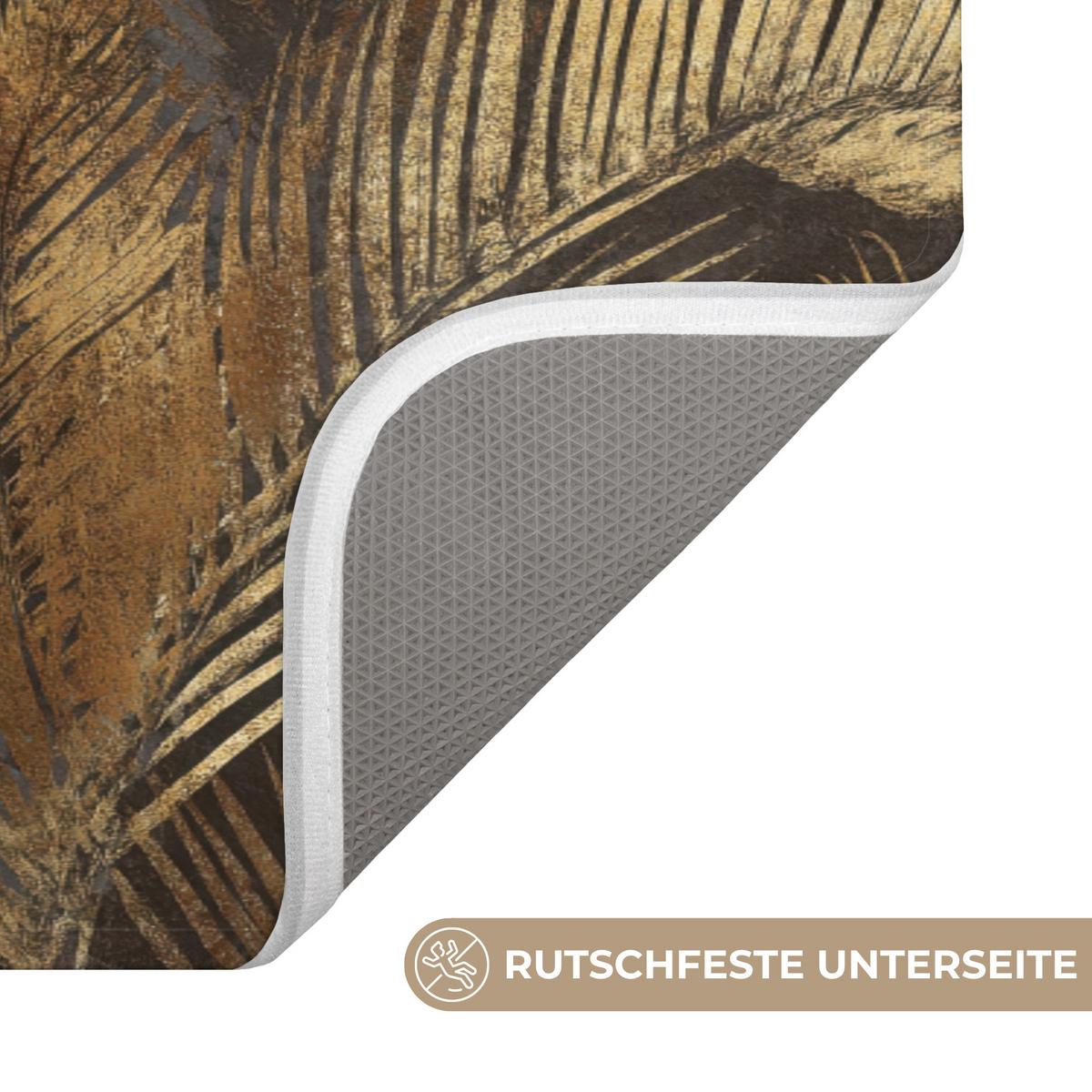 BADEMATTE Tropisch - Blätter - Gold 120x60 cm - Dunkelbraun/Goldfarben, Textil (120/60cm) - OnlyWow
